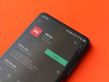 Assam, Hindistan - 15 Haziran 2020: Çevrimiçi bulut servisi için Mega uygulama