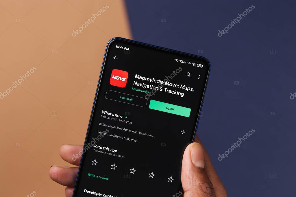 Assam, india - February 19, 2021 : Move logo on phone screen stock image.