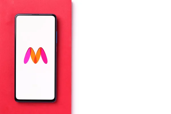 Assam India Februari 2021 Myntra Logotyp Telefonens Bildskärm — Stockfoto