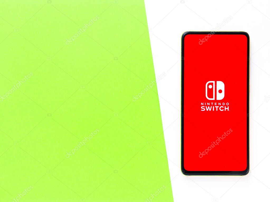 Assam, india - September 24, 2020 : Nintendo logo on phone screen stock image.