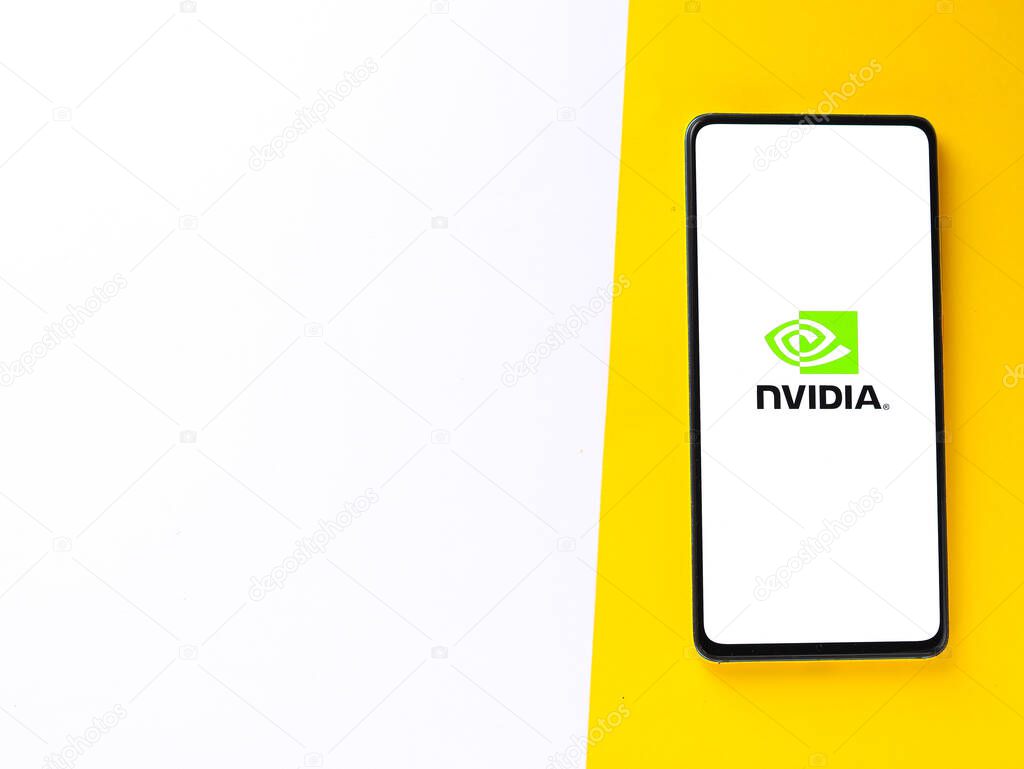 Assam, india - September 18, 2020 : Nvidia logo on phone screen stock image.