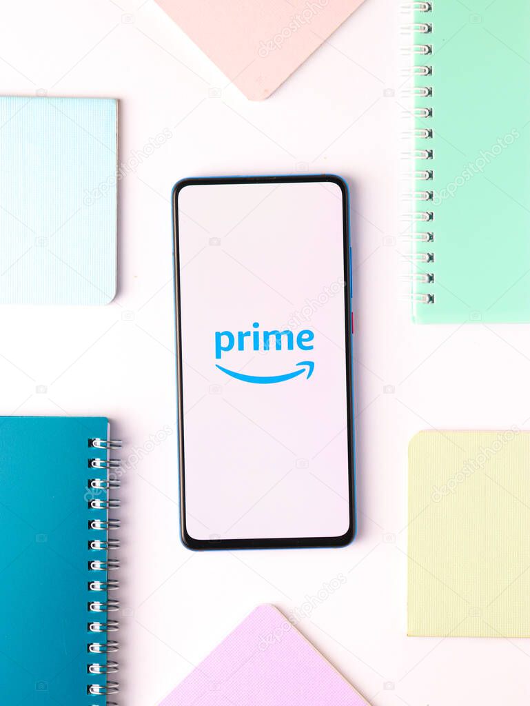 Assam, india - August 27, 2020 : Prime logo on phone screen stock image.
