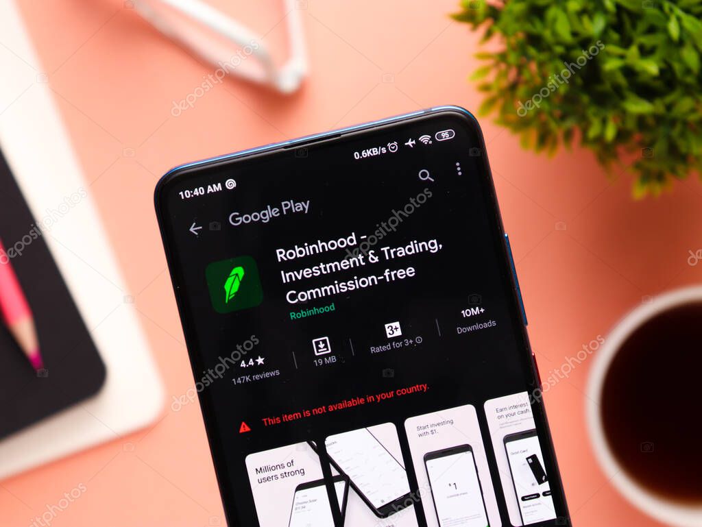 Assam, india - February 19, 2021 : Robinhood logo on phone screen stock image.