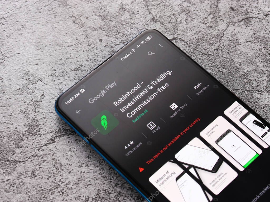 Assam, india - February 19, 2021 : Robinhood logo on phone screen stock image.