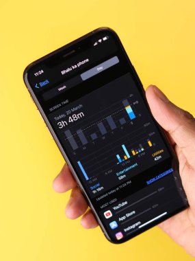 Assam, Hindistan - 30 Mart 2021: Telefon ekranı görüntüsü üzerindeki Ekran Zamanı grafiği.