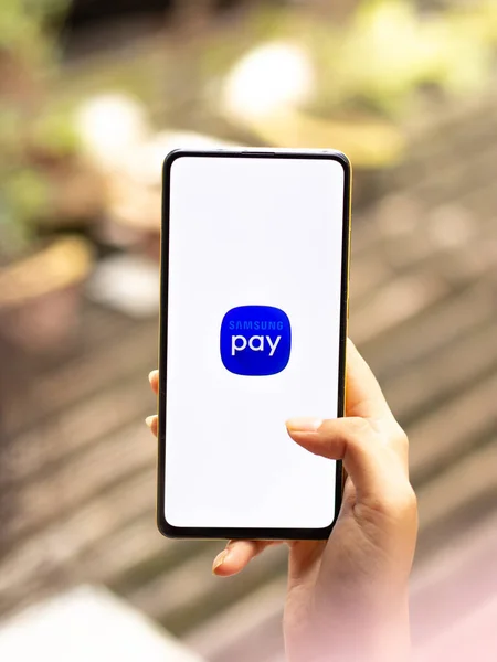 Assam India Szeptember 2020 Samsung Pay Logo Phone Screen Stock — Stock Fotó