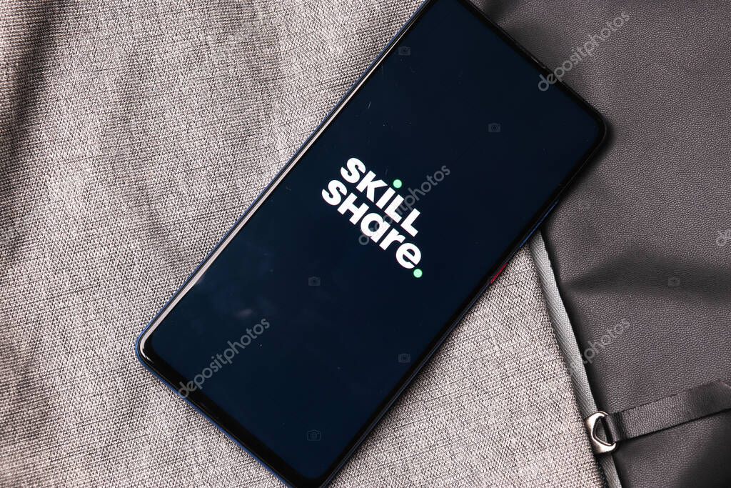Assam, india - January 15, 2020 : Skillshare logo on phone screen stock image.