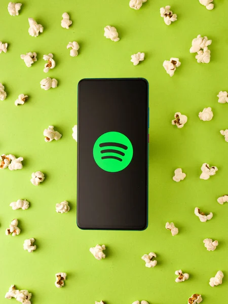 Assam India Szeptember 2020 Spotify Logó Telefon Képernyőjén Stock Image — Stock Fotó