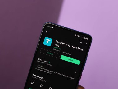 Assam, Hindistan - 10 Mart 2021: Telefon ekranında Thunder VPN logosu.
