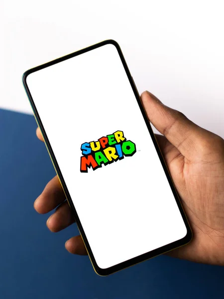 Assam India Oktober 2020 Super Mario Logotyp Telefonen Skärmbild — Stockfoto