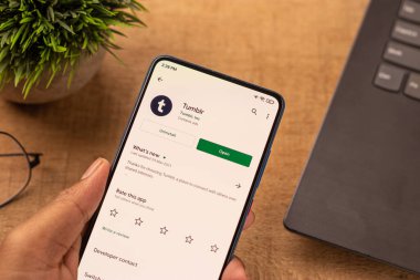 Assam, Hindistan - 10 Nisan 2021: Telefon ekranında Tumblr logosu.