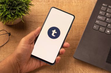 Assam, Hindistan - 10 Nisan 2021: Telefon ekranında Tumblr logosu.