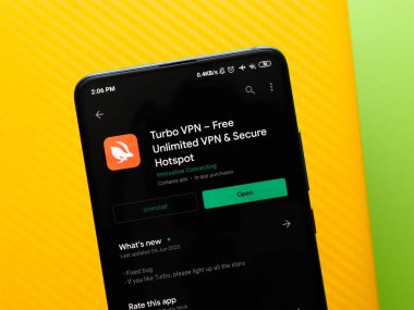 Assam, Hindistan - 15 Haziran 2020: Sınırsız VPN ve güvenli sıcak nokta için Turbo VPN.