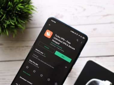 Assam, Hindistan - 15 Haziran 2020: Sınırsız VPN ve güvenli sıcak nokta için Turbo VPN.