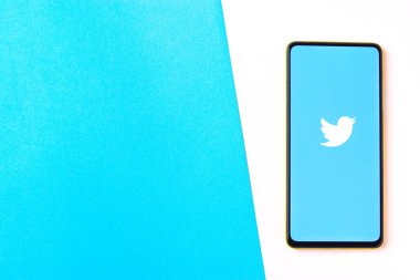 Assam, Hindistan - 29 Ekim 2020: Twitter logosu telefon ekranı görüntüsü.