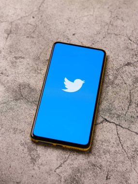 Assam, Hindistan - 29 Ekim 2020: Twitter logosu telefon ekranı görüntüsü.