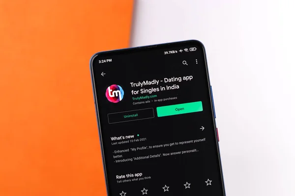 Assam Indie Března 2021 Trulymadly Logo Fotobance Telefonu — Stock fotografie