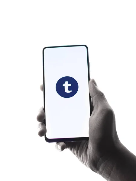 Asam India 2021年4月10日 携帯電話のスクリーンストック画像上のTumblrのロゴ — ストック写真