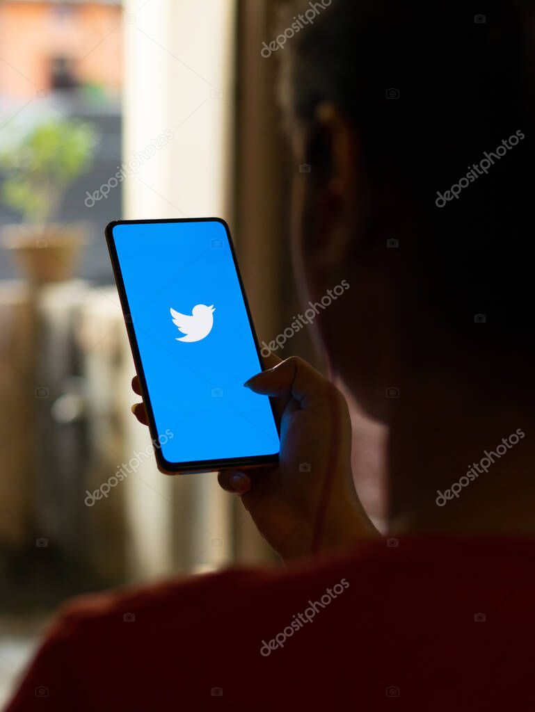 Assam, india - October 29, 2020 : Twitter logo on phone screen stock image.