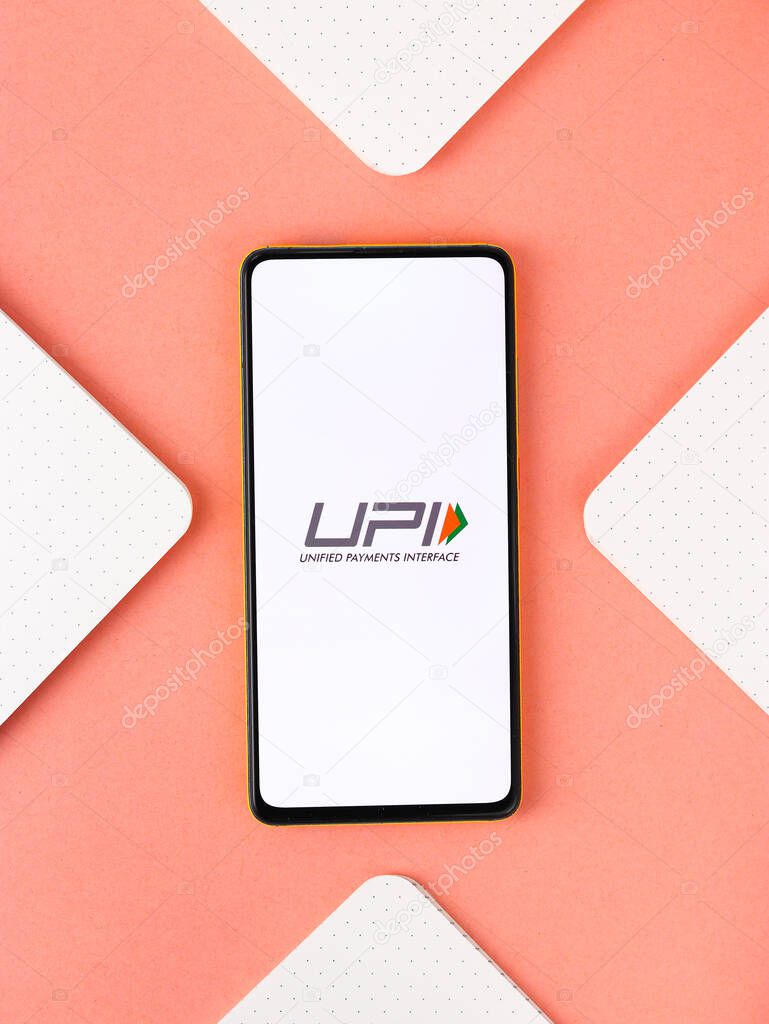 West Bangal, India - September 28, 2021 : UPI logo on phone screen stock image.