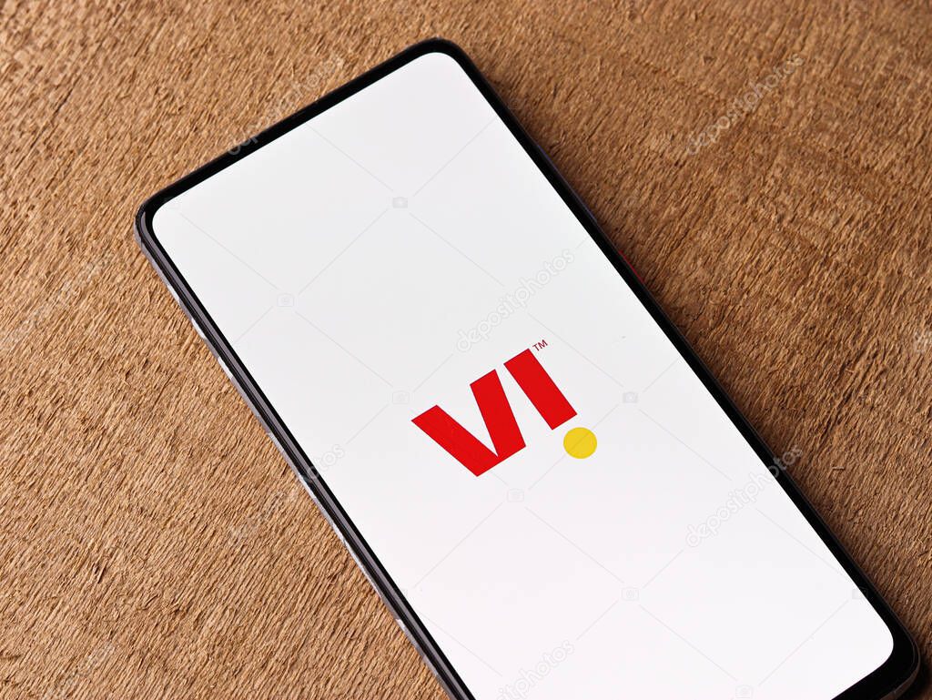 Assam, india - November 29, 2020 : Vi logo on phone screen stock image.