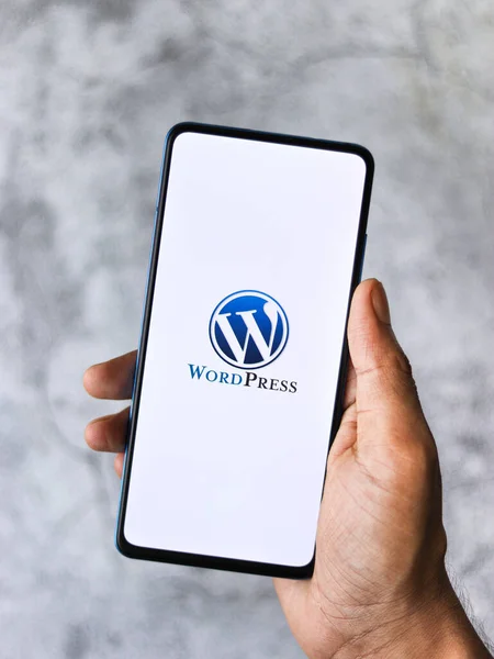 Assam India Agosto 2020 Logo Wordpress Sullo Schermo Uno Smartphone — Foto Stock