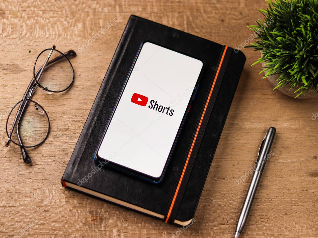 Assam, india - December 20, 2020 : YouTube Shorts logo on phone screen stock image.