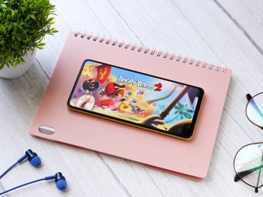 Assam, Hindistan - 11 Ekim 2020: Kızgın Kuşlar telefon ekranında oyun logosu.