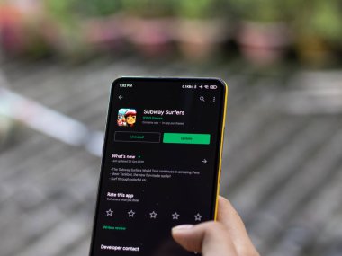 Assam, Hindistan - 11 Ekim 2020: Telefon ekranında metro sörfçüleri logosu.