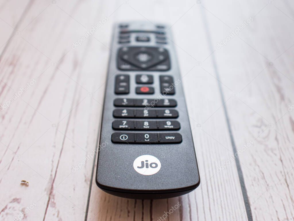Assam, india - April 28, 2020 : Jio fibre/tv set top box 4k.