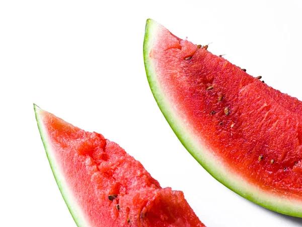 Sliced Watermelon White Plate Spoon Fork Stock Photo White Background — Stock Photo, Image
