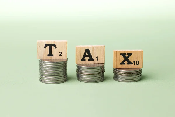 Assam Índia Março 2021 Palavra Tax Escrito Cubos Madeira — Fotografia de Stock