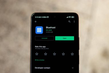 West Bangal, India - January 7, 2022 : Bluehost logo on phone screen stock image.
