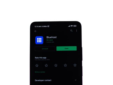 West Bangal, India - January 7, 2022 : Bluehost logo on phone screen stock image.