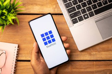 West Bangal, India - January 7, 2022 : Bluehost logo on phone screen stock image.