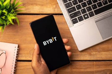 West Bangal, India - December 15, 2021 : Bybit logo on phone screen stock image.