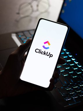 West Bangal, India - January 7, 2022 : ClickUp logo on phone screen stock image.