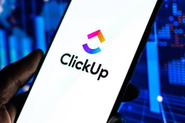 West Bangal, India - January 7, 2022 : ClickUp logo on phone screen stock image.