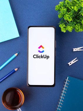 West Bangal, India - January 7, 2022 : ClickUp logo on phone screen stock image.