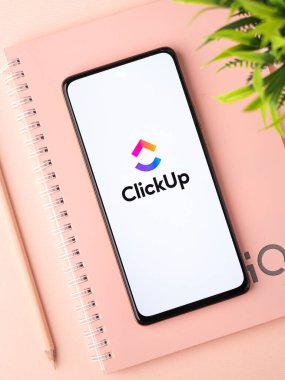 West Bangal, India - January 7, 2022 : ClickUp logo on phone screen stock image.