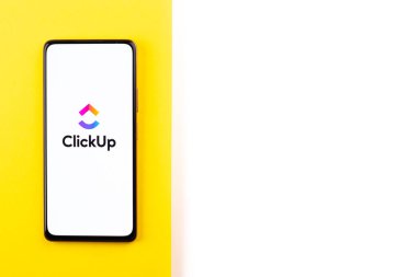 West Bangal, India - January 7, 2022 : ClickUp logo on phone screen stock image.