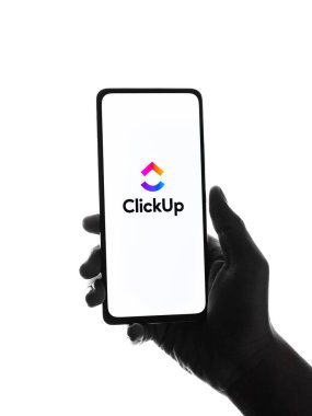West Bangal, India - January 7, 2022 : ClickUp logo on phone screen stock image.