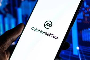 West Bangal, India - December 15, 2021 : CoinMarketCap logo on phone screen stock image.