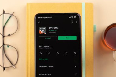 West Bangal, India - December 15, 2021 : Dribbble logo on phone screen stock image.