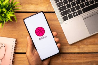 West Bangal, India - December 15, 2021 : Dribbble logo on phone screen stock image.