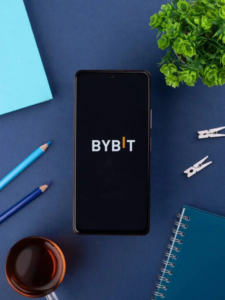 West Bangal, India - December 15, 2021 : Bybit logo on phone screen stock image.