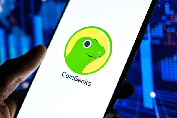West Bangal, India - January 7, 2022 : CoinGecko logo on phone screen stock image.