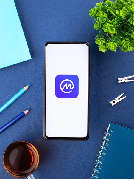 West Bangal, India - December 15, 2021 : CoinMarketCap logo on phone screen stock image.
