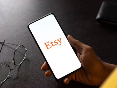 West Bangal, India - January 7, 2022 : Etsy logo on phone screen stock image.