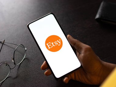 West Bangal, India - January 7, 2022 : Etsy logo on phone screen stock image.